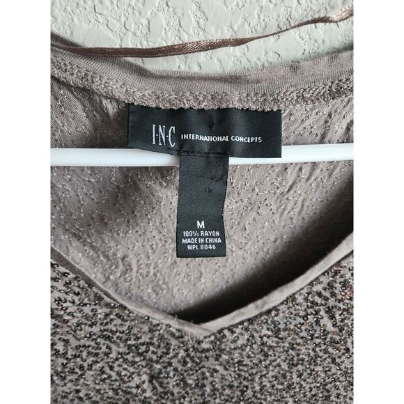 INC International Concepts Womens Sz M Gold Sequin Shirt V Neck Short Sleev - Picture 2 of 3